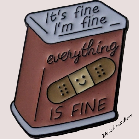 3/$12 "I'm Fine" Box of Bandages Enamel Pin. - Picture 1 of 3